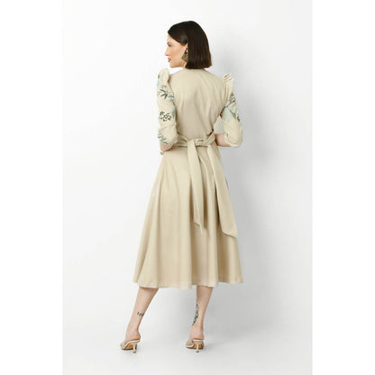 Our Love Oat Drape Dress With Embroidered Sleeves