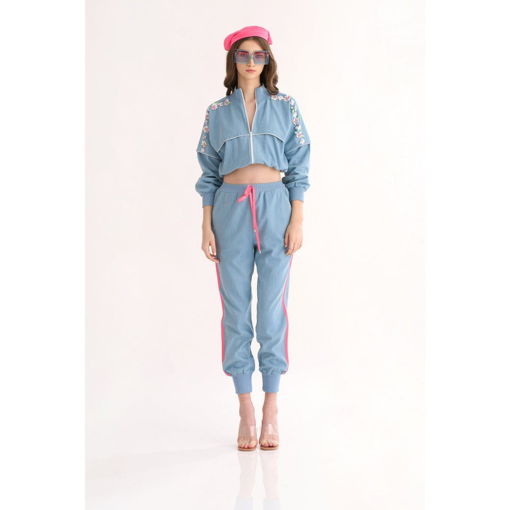 Our Love Denim Drop Down Shoulder Jacket with Embroidery Detailing & Piping
