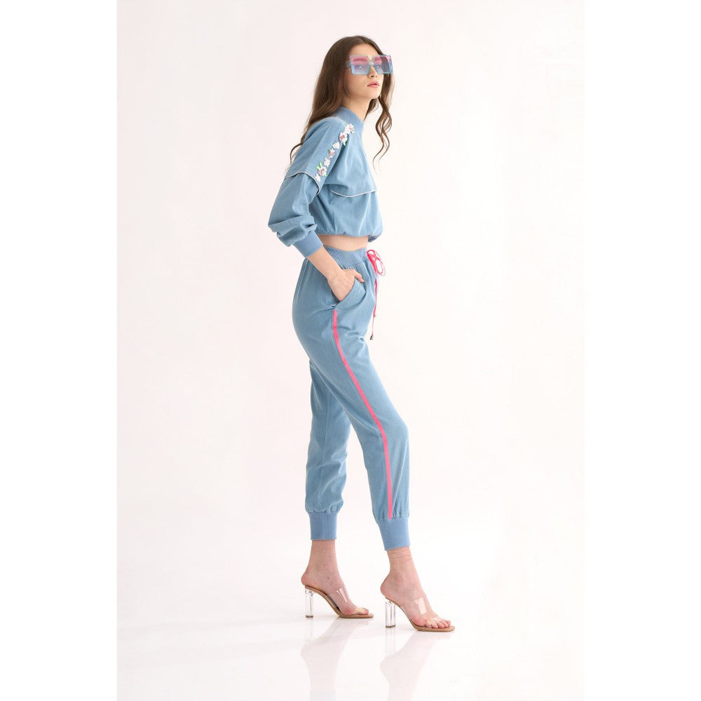 Our Love Denim Drop Down Shoulder Jacket with Embroidery Detailing & Piping