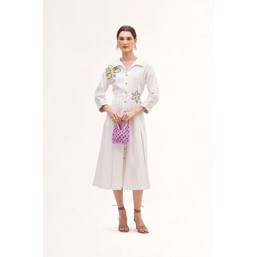 Our Love Banana Floral White Midi Dress