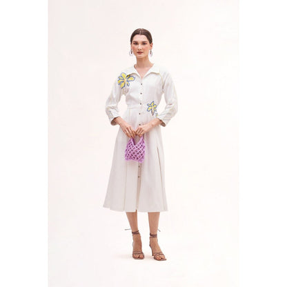 Our Love Banana Floral White Midi Dress