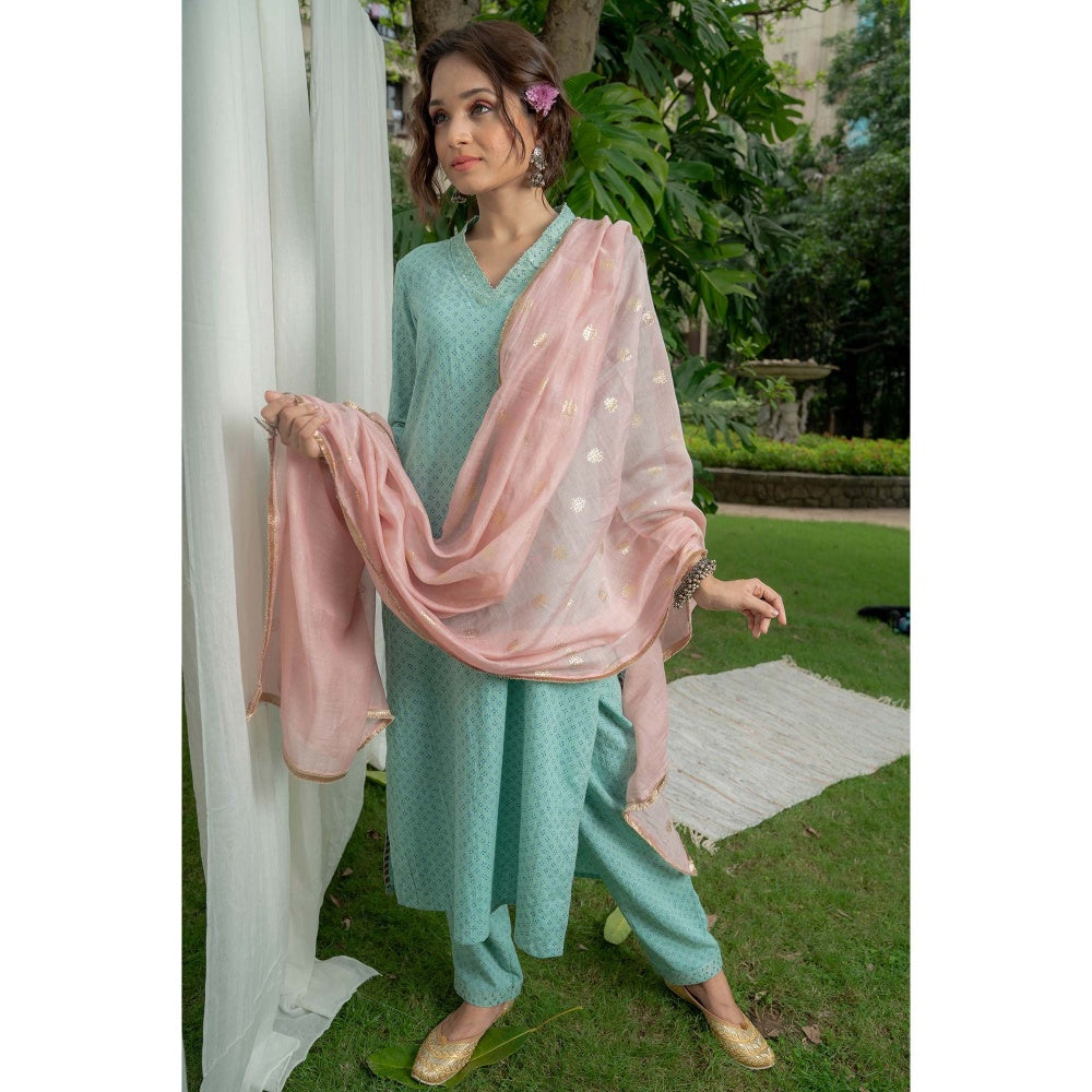 PANTS AND PAJAMAS Rose Pink Foil Printed Chanderi Dupatta