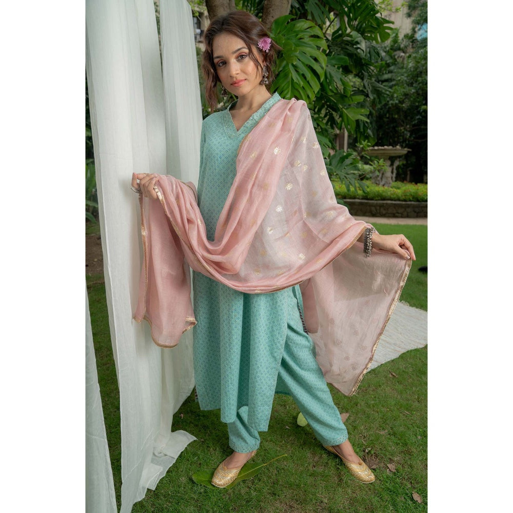 PANTS AND PAJAMAS Rose Pink Foil Printed Chanderi Dupatta