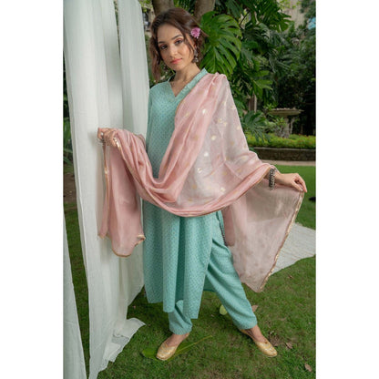 PANTS AND PAJAMAS Rose Pink Foil Printed Chanderi Dupatta