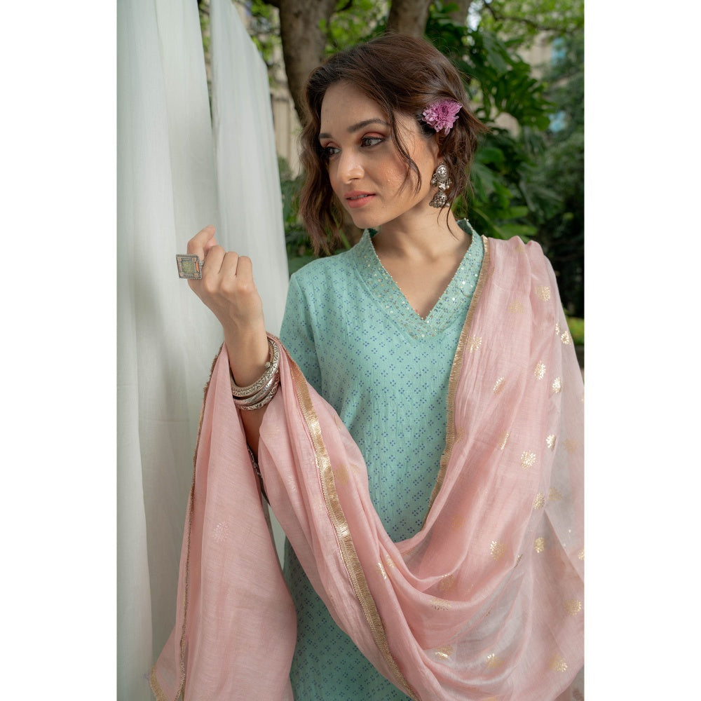 PANTS AND PAJAMAS Rose Pink Foil Printed Chanderi Dupatta