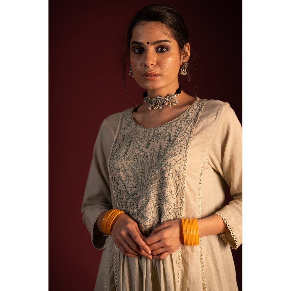 PANTS AND PAJAMAS Sage Green Prithvi Foil Print Dupatta