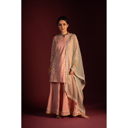 PANTS AND PAJAMAS Green Varun Foil Print Dupatta