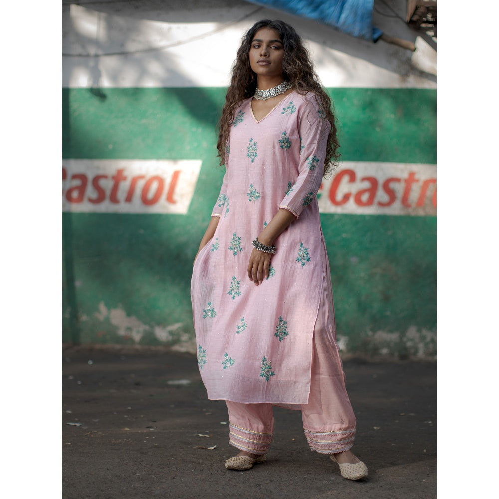 PANTS AND PAJAMAS Aqua Gerbera Sequin Dupatta