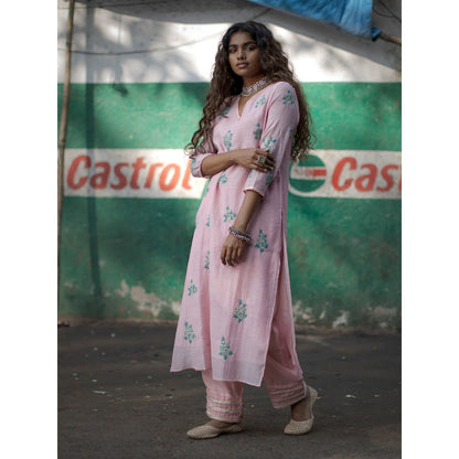 PANTS AND PAJAMAS Aqua Gerbera Sequin Dupatta