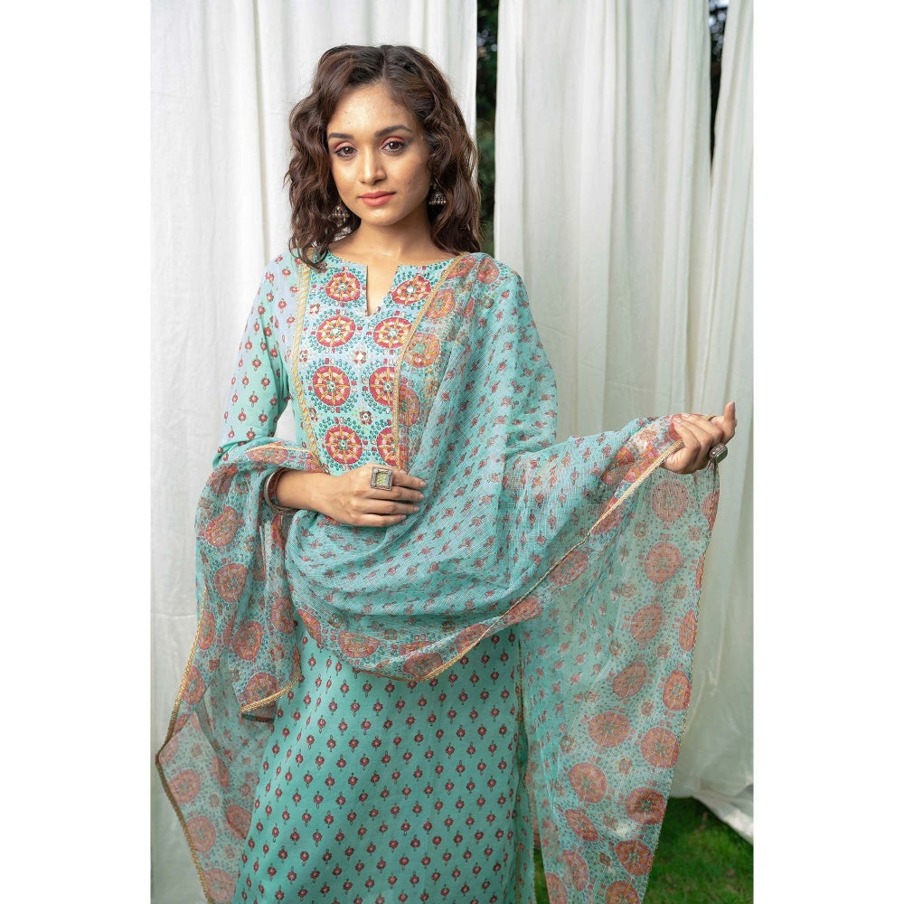 PANTS AND PAJAMAS Aqua Block Printed Straight Bottom