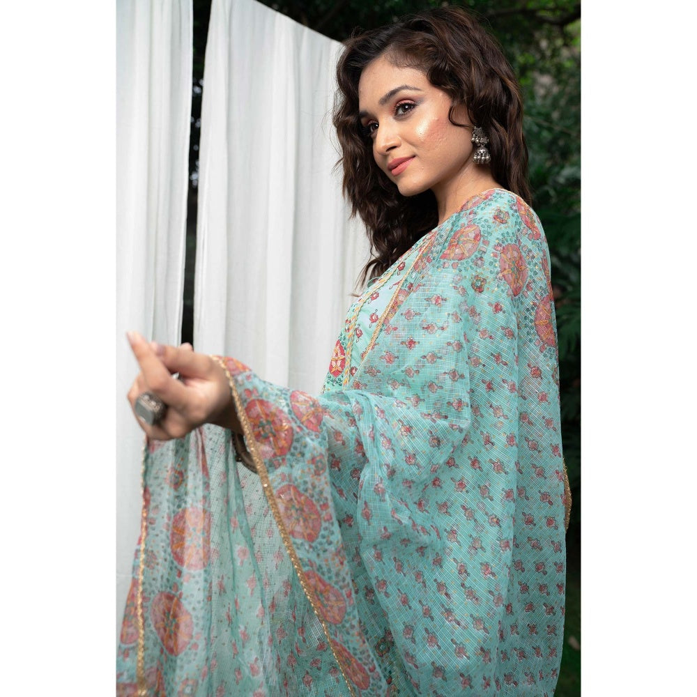 PANTS AND PAJAMAS Aqua Block Printed Straight Bottom
