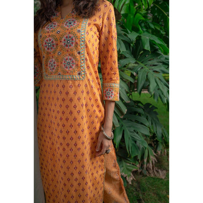 PANTS AND PAJAMAS Mustard Block Printed Straight Bottom