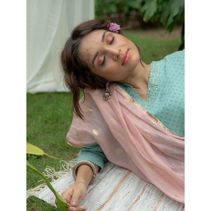 PANTS AND PAJAMAS Aqua Printed Kurta