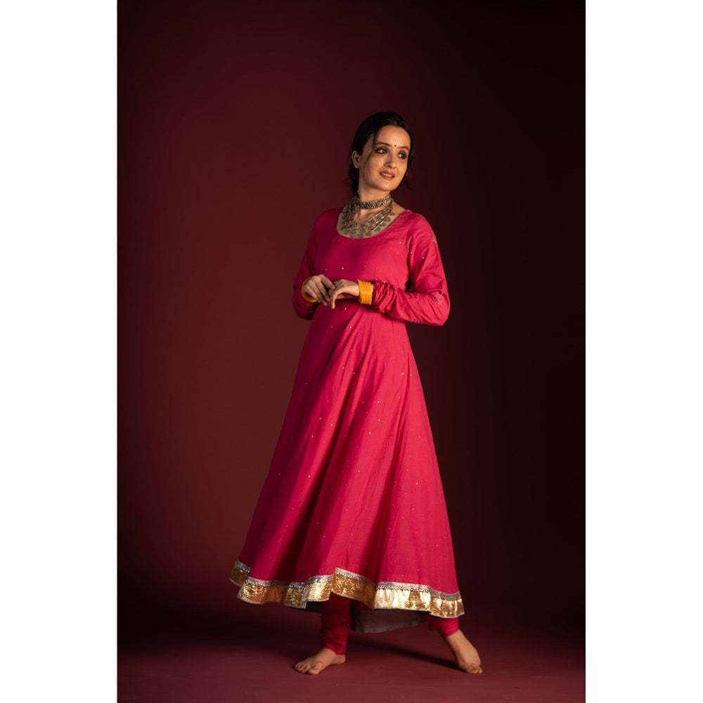 PANTS AND PAJAMAS Pink Mangal Chikan Kurta