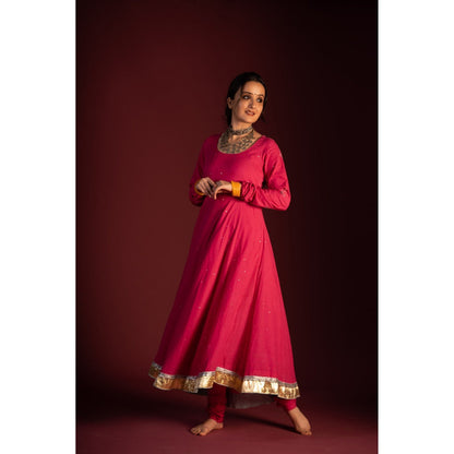 PANTS AND PAJAMAS Pink Mangal Chikan Kurta