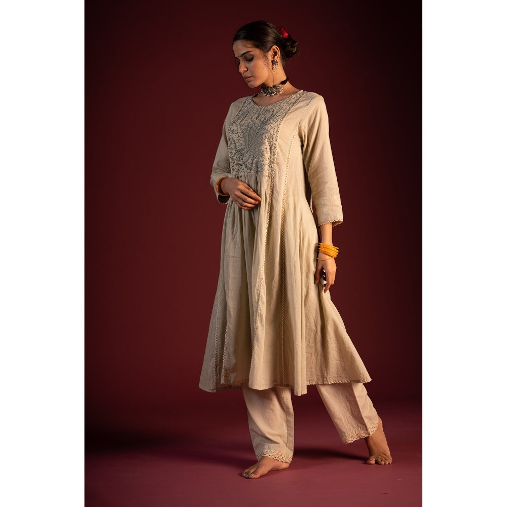 PANTS AND PAJAMAS Sage Green Prithvi Chikan Kurta