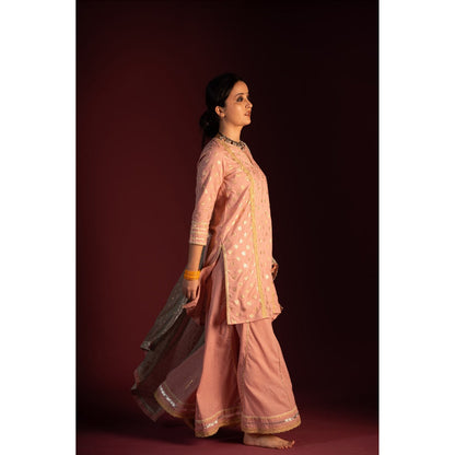 PANTS AND PAJAMAS Pink Varun Zardozi Printed & Embroidered Kurta