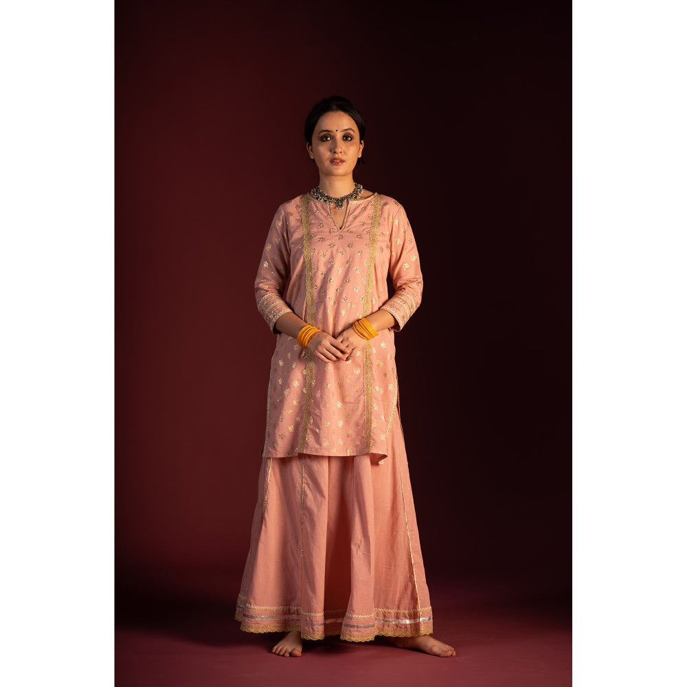 PANTS AND PAJAMAS Pink Varun Zardozi Printed & Embroidered Kurta