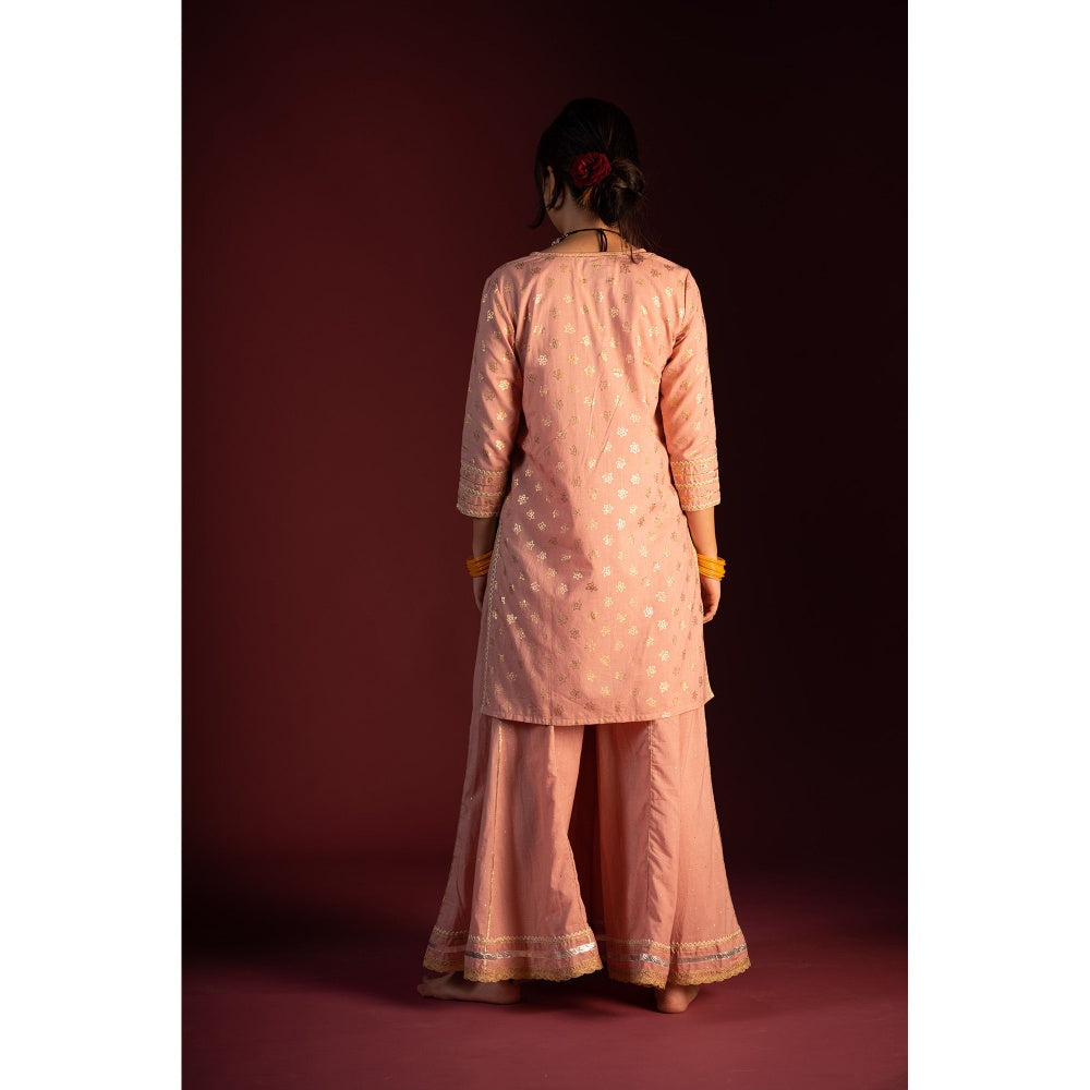 PANTS AND PAJAMAS Pink Varun Zardozi Printed & Embroidered Kurta