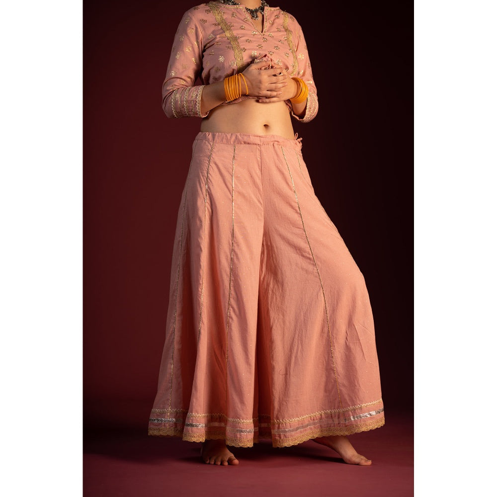 PANTS AND PAJAMAS Pink Varun Zardozi Printed & Embroidered Kurta
