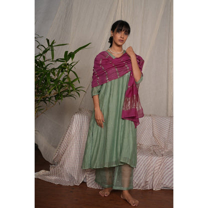PANTS AND PAJAMAS Moss Green Chikan Embroidered Kurta (Set of 3)