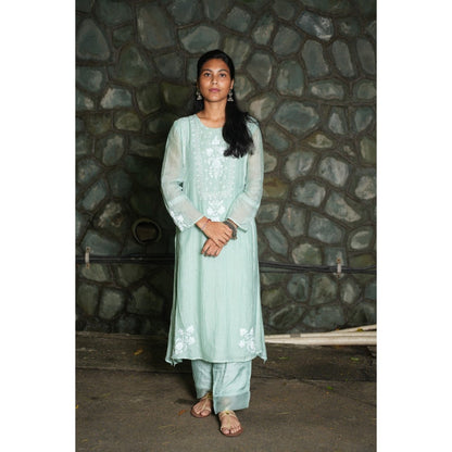 PANTS AND PAJAMAS Aqua Chanderi and Organza (Set of 3)