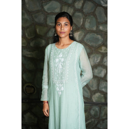 PANTS AND PAJAMAS Aqua Chanderi and Organza (Set of 3)