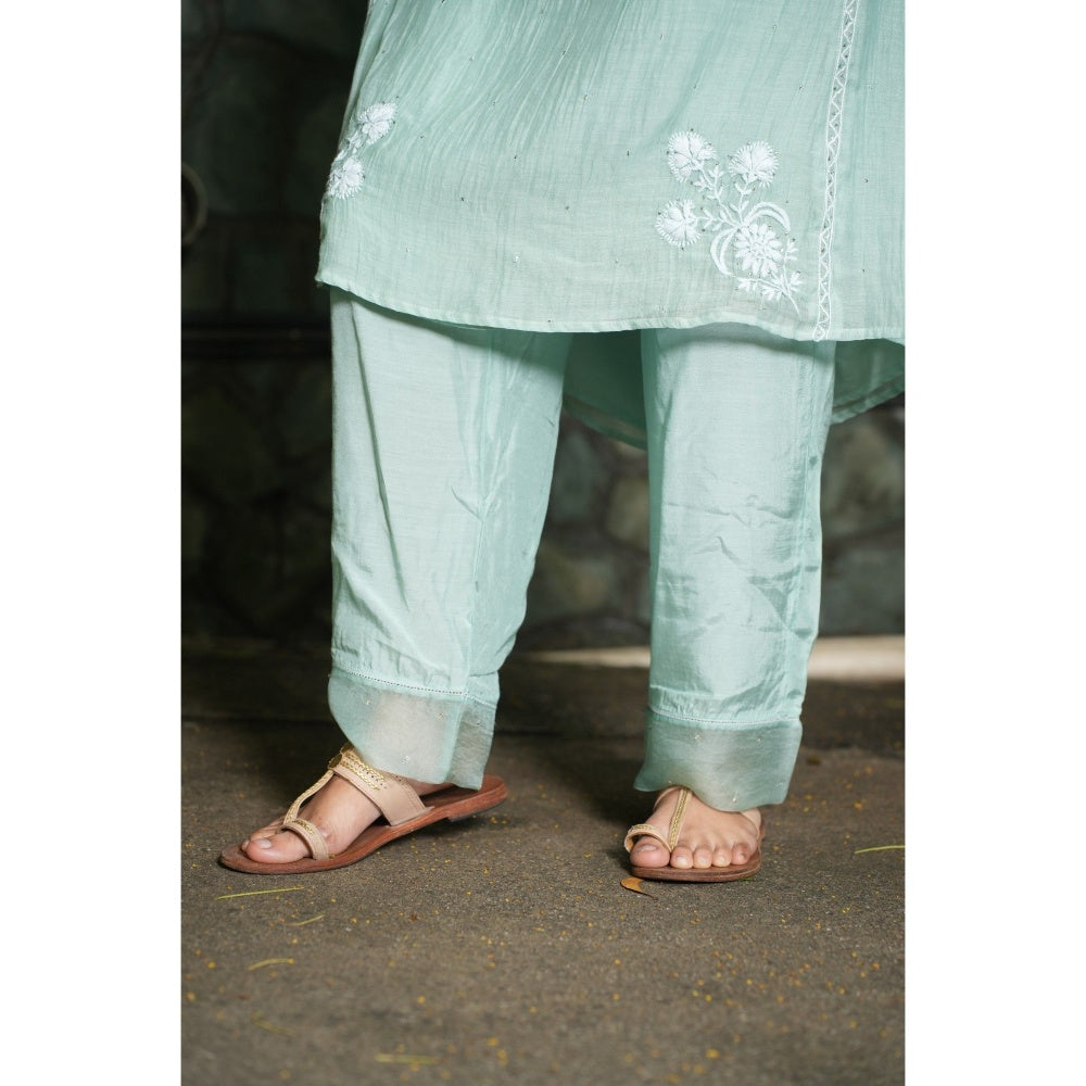 PANTS AND PAJAMAS Aqua Chanderi and Organza (Set of 3)