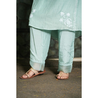 PANTS AND PAJAMAS Aqua Chanderi and Organza (Set of 3)