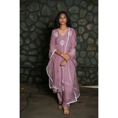 PANTS AND PAJAMAS Purple Chikan Embroidered Kurta (Set of 3)