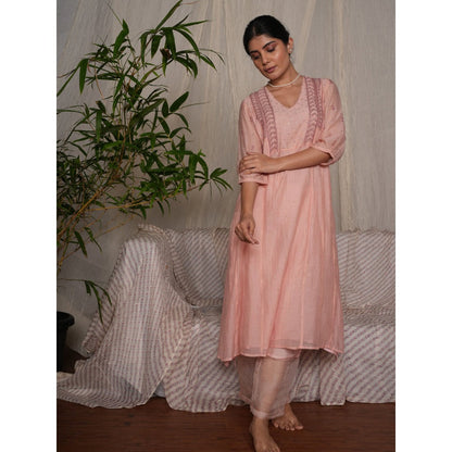 PANTS AND PAJAMAS Blush Pink Cotton Silk Pant