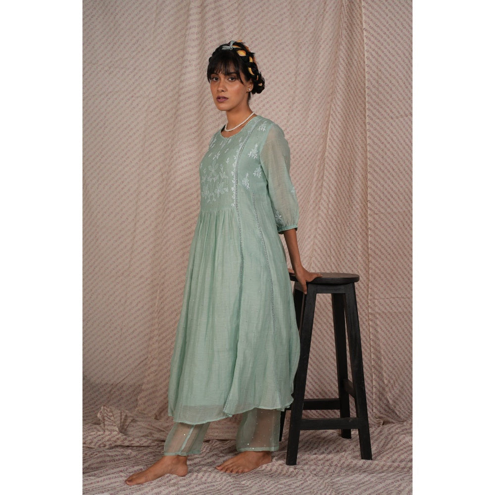 PANTS AND PAJAMAS Aqua Cotton Silk Pant