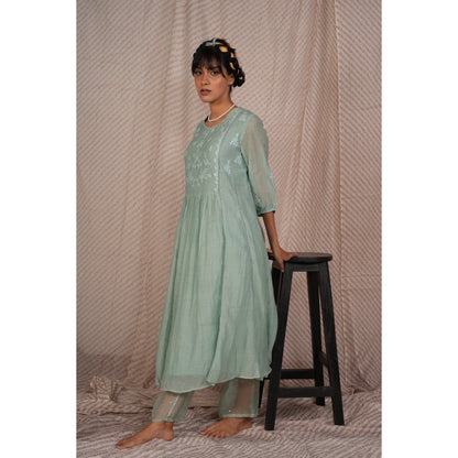PANTS AND PAJAMAS Aqua Cotton Silk Pant
