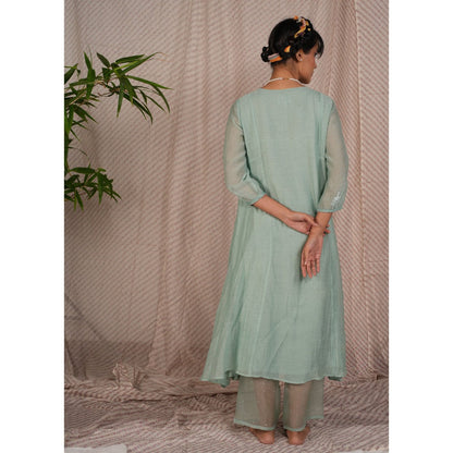 PANTS AND PAJAMAS Aqua Cotton Silk Pant
