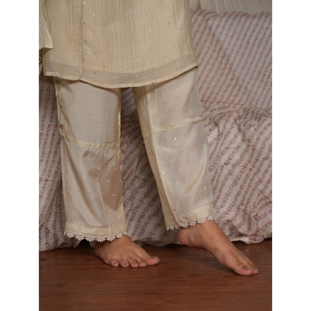 PANTS AND PAJAMAS Sege Cream Cotton Silk Pant