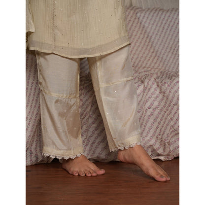 PANTS AND PAJAMAS Sege Cream Cotton Silk Pant