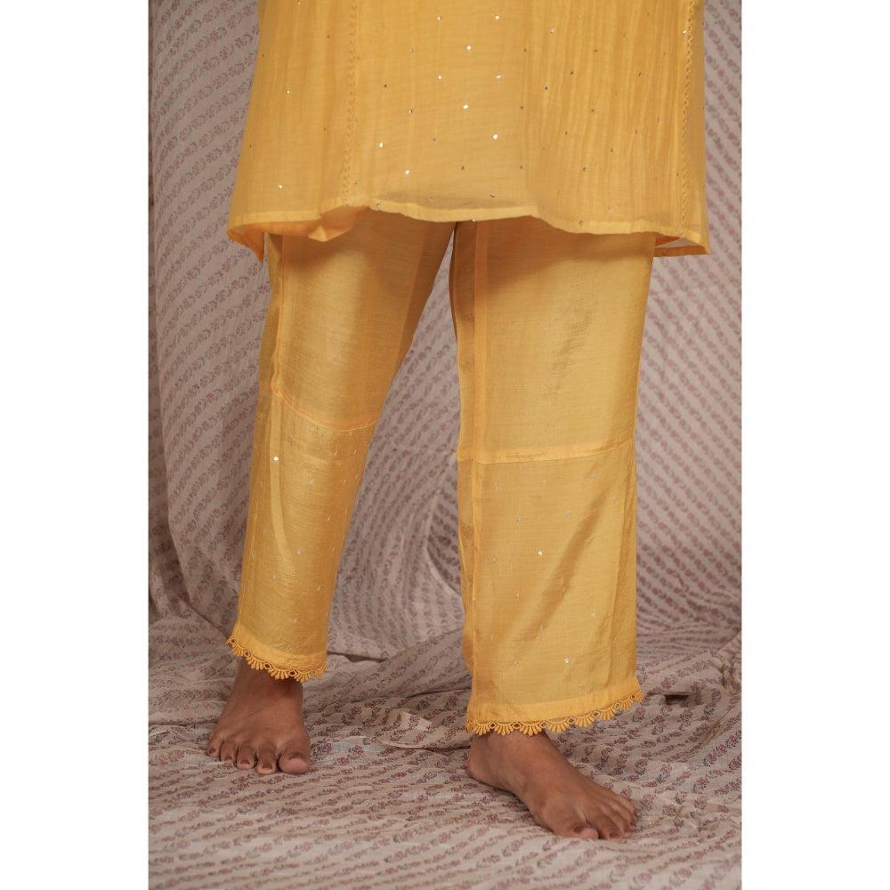 PANTS AND PAJAMAS Yellow Cotton Silk Pant