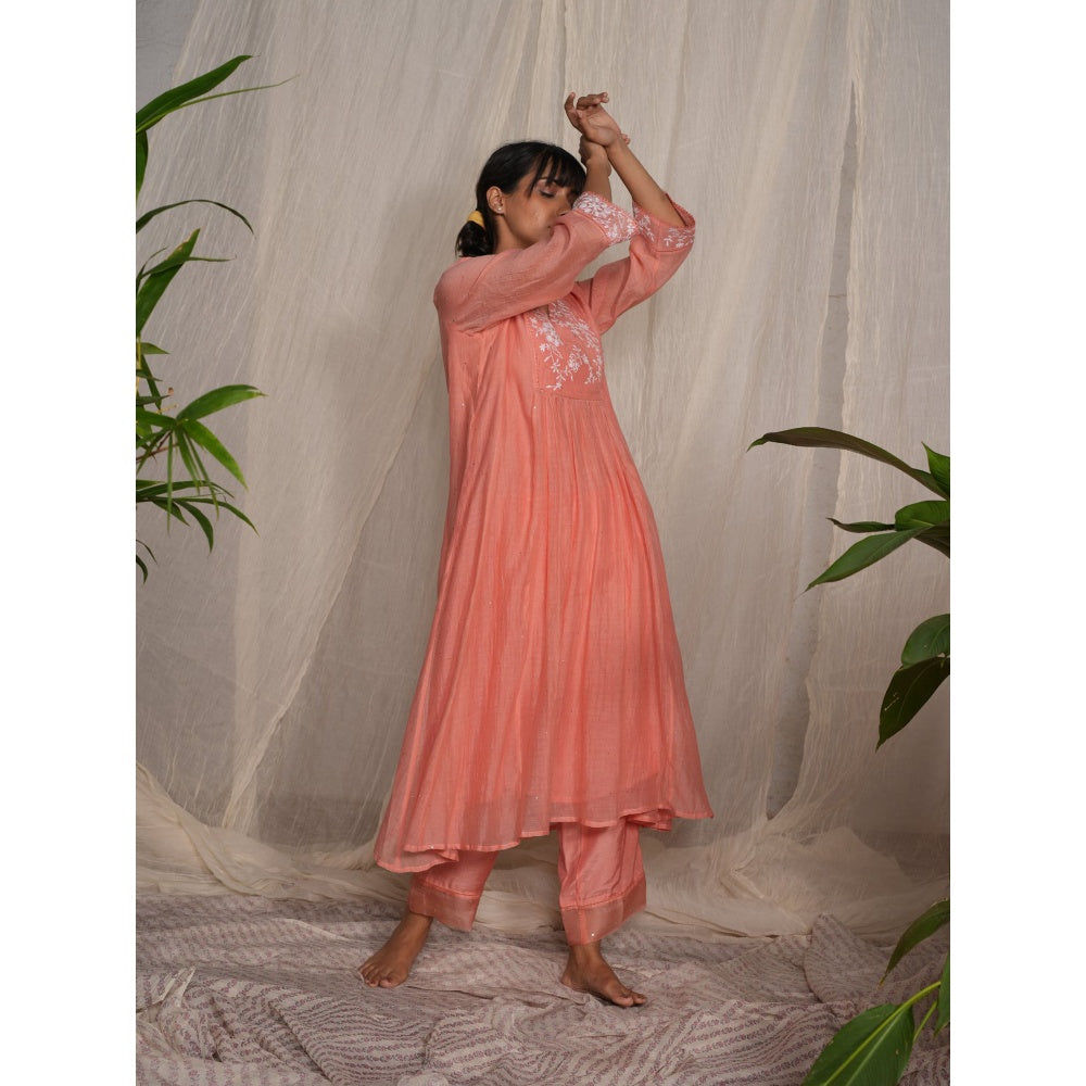 PANTS AND PAJAMAS Peach Cotton Silk Pant