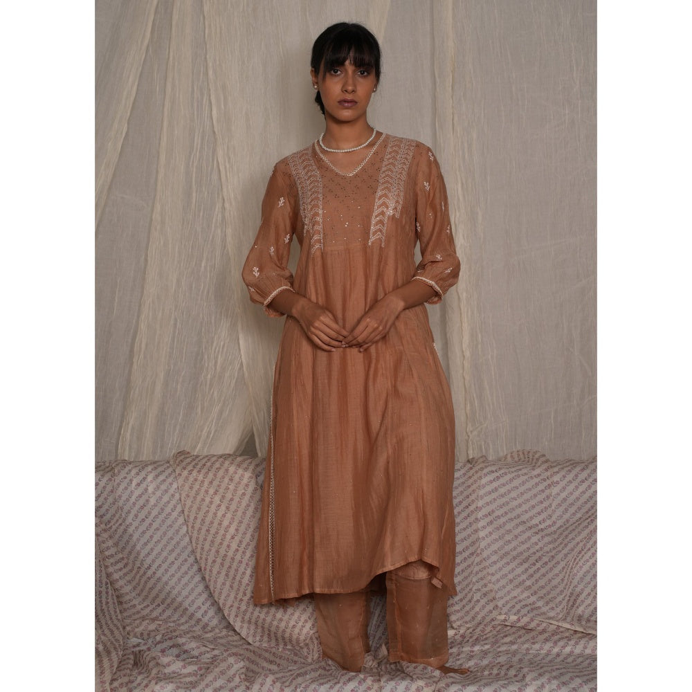 PANTS AND PAJAMAS Beige Cotton Silk Pant