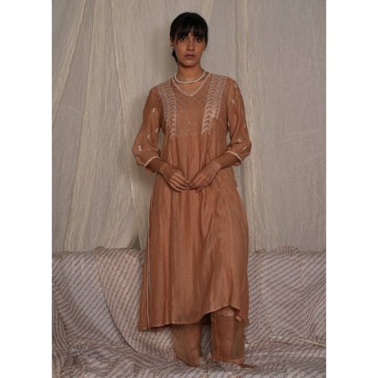 PANTS AND PAJAMAS Beige Cotton Silk Pant