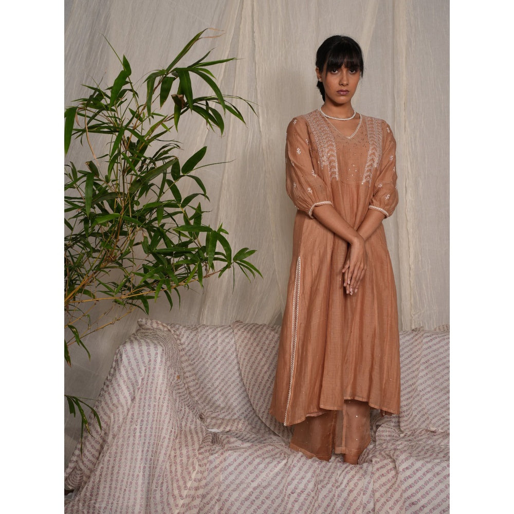 PANTS AND PAJAMAS Beige Cotton Silk Pant