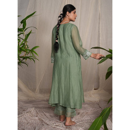 PANTS AND PAJAMAS Moss Green Cotton Silk Pant
