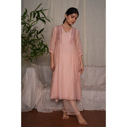 PANTS AND PAJAMAS Blushpink Chikan Chanderi Mull Kurta