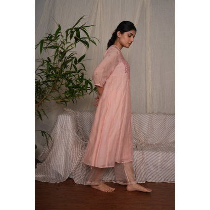 PANTS AND PAJAMAS Blushpink Chikan Chanderi Mull Kurta