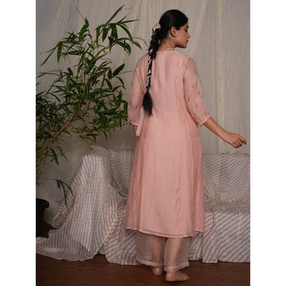 PANTS AND PAJAMAS Blushpink Chikan Chanderi Mull Kurta