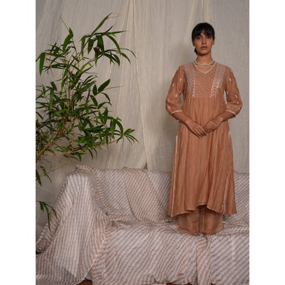 PANTS AND PAJAMAS Beige Chikan Chanderi Mull Kurta