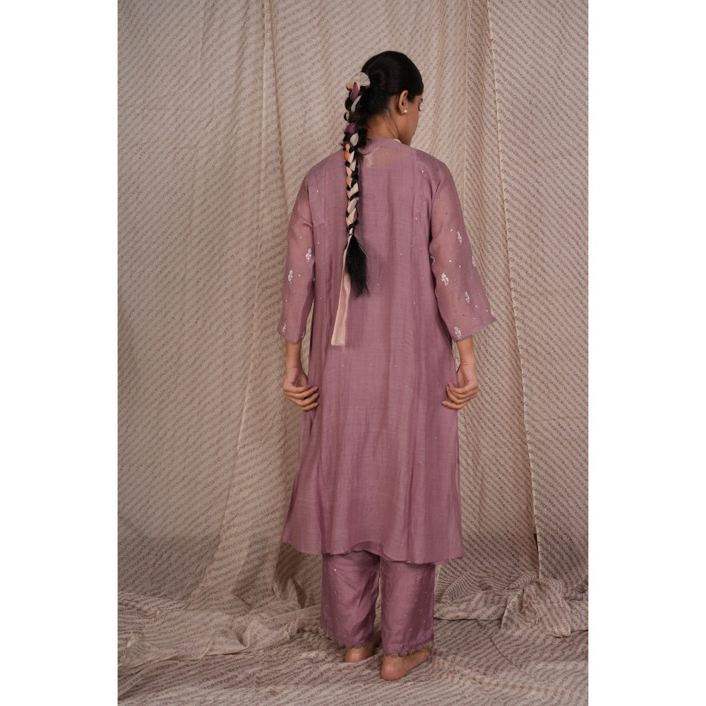 PANTS AND PAJAMAS Lilac Chikan Chanderi Mul Kurta