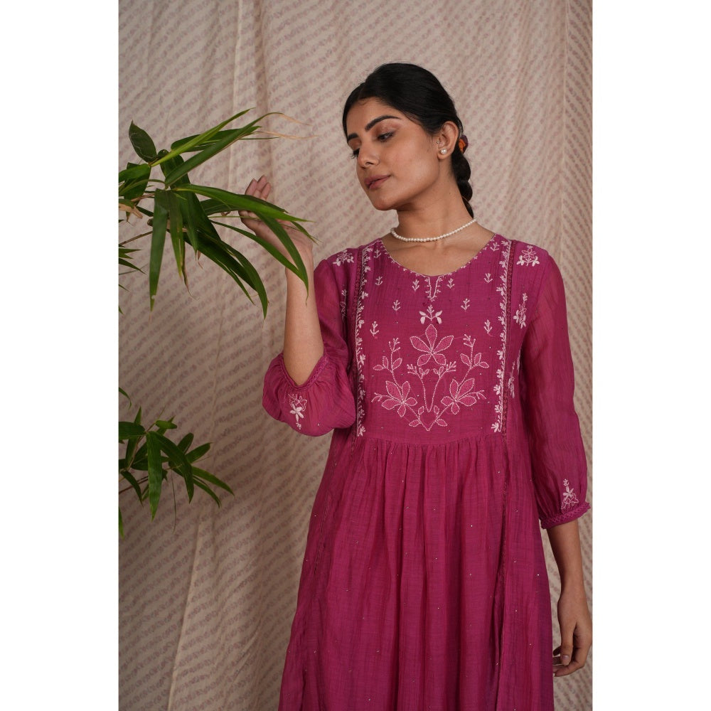 PANTS AND PAJAMAS Berry Chikan Chanderi Mull Kurta