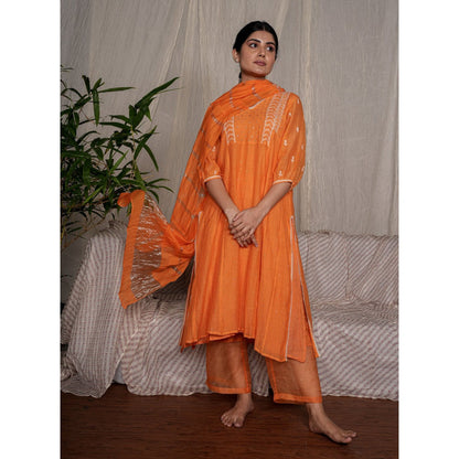 PANTS AND PAJAMAS Orange Chikan Chanderi Mull Kurta