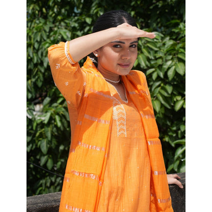 PANTS AND PAJAMAS Orange Chikan Chanderi Mull Kurta